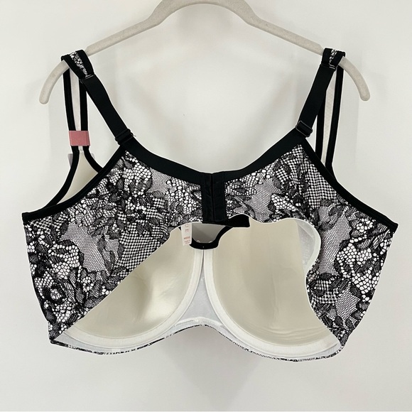 NWT Cacique 44DDD Lightly Lined Balconette Bra Faux Black White Lace - Picture 4 of 9